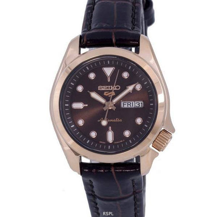 Seiko 5 Sports Compact Leather Brown Dial Automatic SRE006 SRE006K1 SRE006K 100M Womens Watch