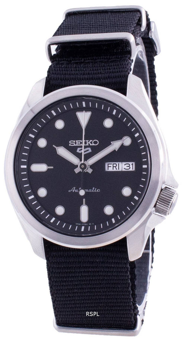 Refurbished Seiko 5 Sports Black Dial Nylon Strap Automatic SRPE67 SRPE67K1 SRPE67K 100M Men's Watch