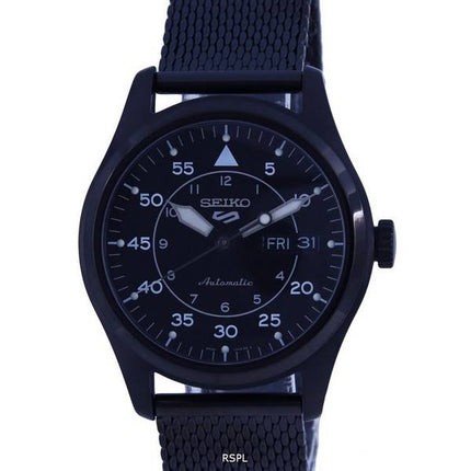 Seiko 5 Sports Flieger Stainless Steel Mesh Black Dial Automatic SRPH25K1 100M Mens Watch