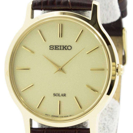 Seiko Solar Gold Tone Leather Strap SUP870P1 SUP870P Mens Watch