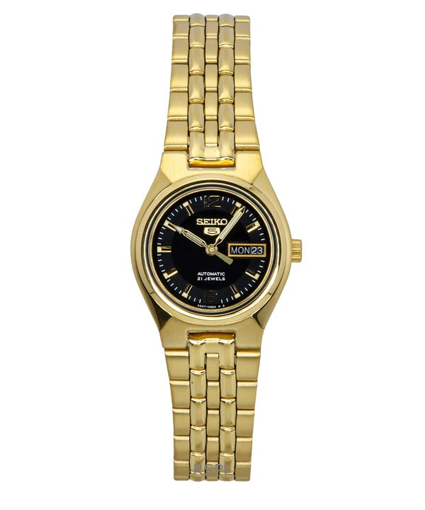 Seiko 5 Gold Tone Stainless Steel Black Dial Automatic SYMK38K1 Women's Watch