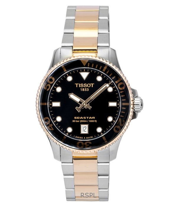 Tissot Seastar 1000 Gold Tone Stainless Steel Black Dial Quartz Diver's T120.210.22.051.01 300M Men's Watch