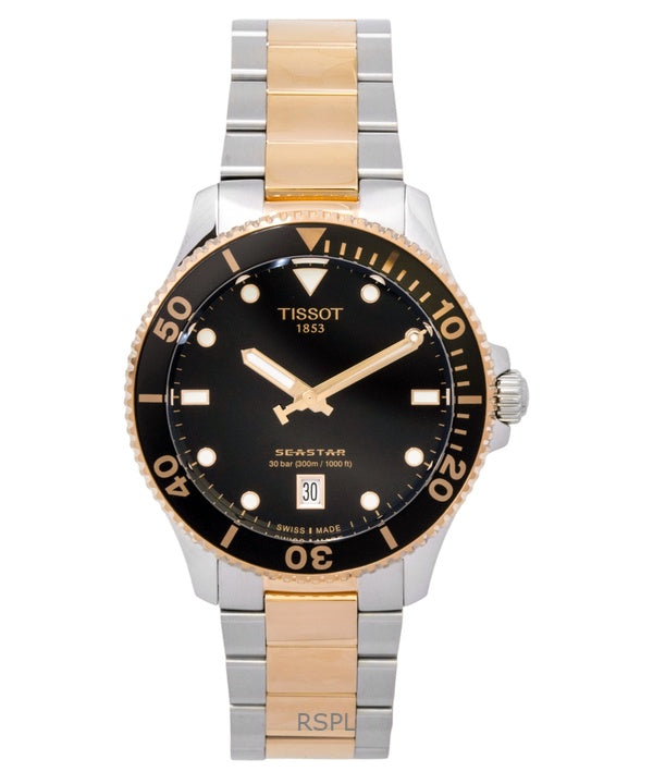 Tissot SeaStar 1000 Two Tone Stainless Steel Black Dial Quartz Diver's T120.410.22.051.01 300M Men's Watch