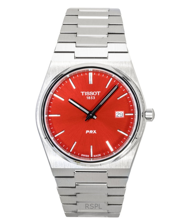 Tissot PRX Stainless Steel Red Dial Quartz T137.410.11.421.00 100M Men's Watch