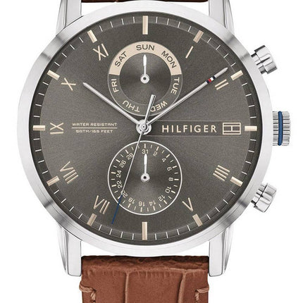 Tommy Hilfiger Kane Grey Dial Leather Strap Quartz 1710398 Men's Watch