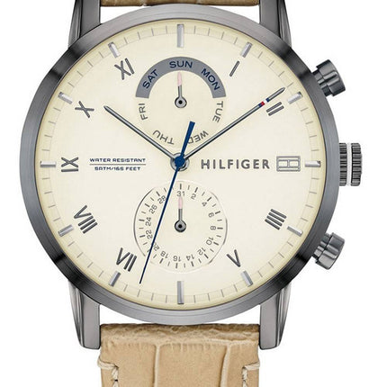 Tommy Hilfiger Kane Beige Dial Leather Strap Quartz 1710399 Men's Watch