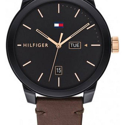 Tommy Hilfiger Denim Black Dial Leather Strap Quartz 1791748 Mens Watch