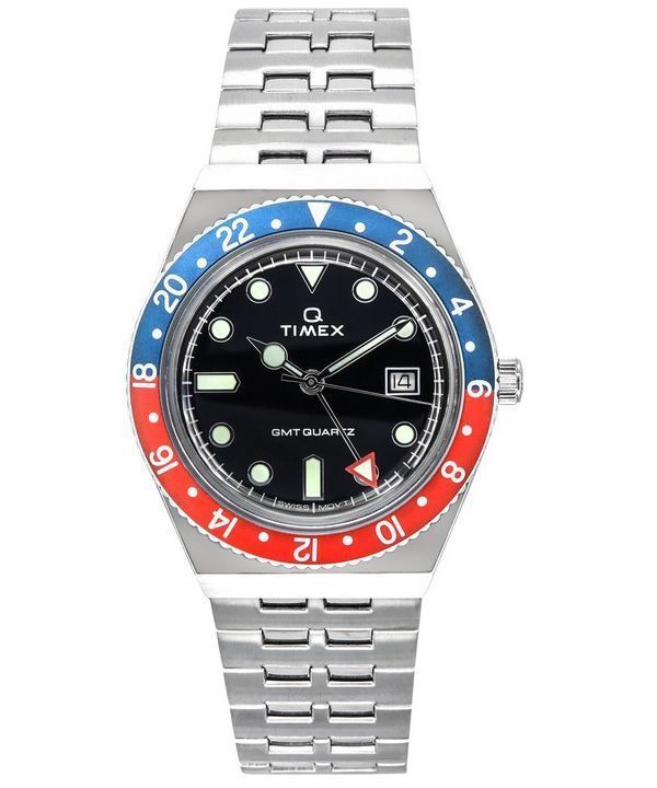 Timex Q GMT Stainless Steel Black Dial Quartz TW2V38000 Mens Watch