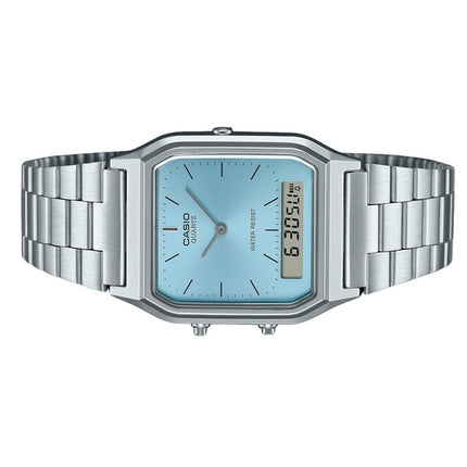Refurbished Casio Vintage Analog Digital Stainless Steel Turquoise Dial Quartz AQ-230A-2A1 Unisex Watch