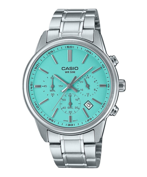 Refurbished Casio Standard Analog Chronograph Turquoise Dial Quartz MTP-E515D-2A2V Men's Watch