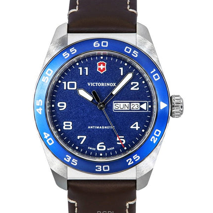 Victorinox Swiss Army Leather Strap Blue Dial Quartz 242040 100M Men's Watch