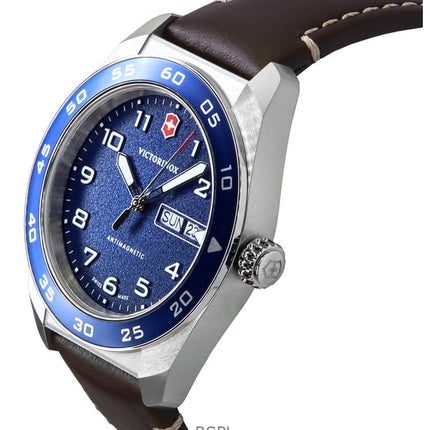 Victorinox Swiss Army Leather Strap Blue Dial Quartz 242040 100M Men's Watch
