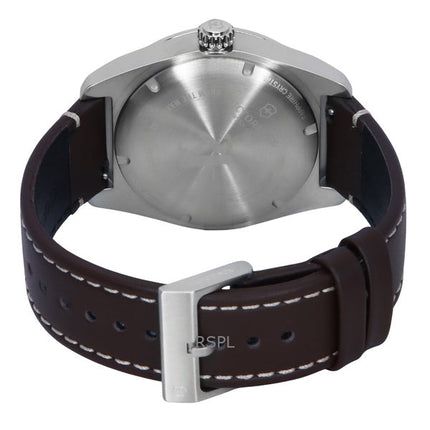 Victorinox Swiss Army Leather Strap Blue Dial Quartz 242040 100M Men's Watch