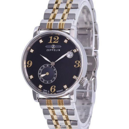 Zeppelin Luna Crystal Accents Black Dial Quartz 7633M-2 SET 7633M2 SET Womens Watch With Extra Strap