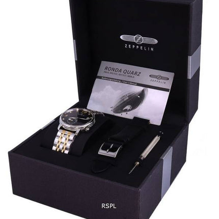 Zeppelin Luna Crystal Accents Black Dial Quartz 7633M-2 SET 7633M2 SET Womens Watch With Extra Strap