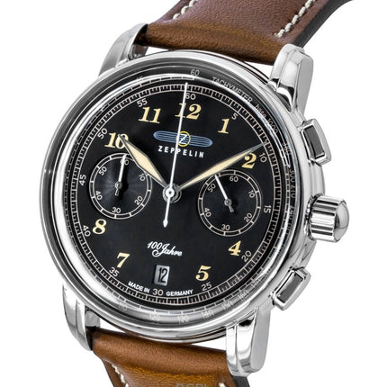 Zeppelin 100 Jahre Chronograph Leather  Strap Black Dial Quartz 76743 Men's Watch