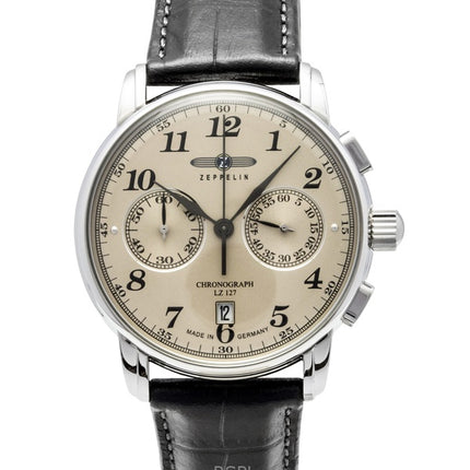 Zeppelin LZ127 Chronograph Leather Strap Champagne Dial Quartz 76785 Men's Watch