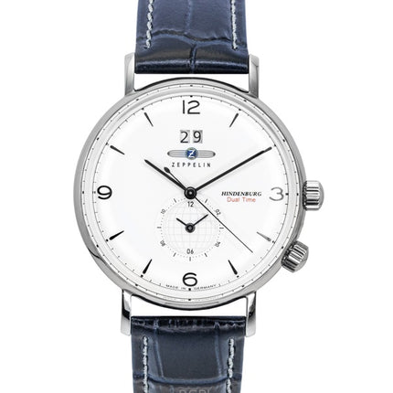 Zeppelin Hindenburg Blue Leather Strap White Dial Quartz 80441 Men's Watch