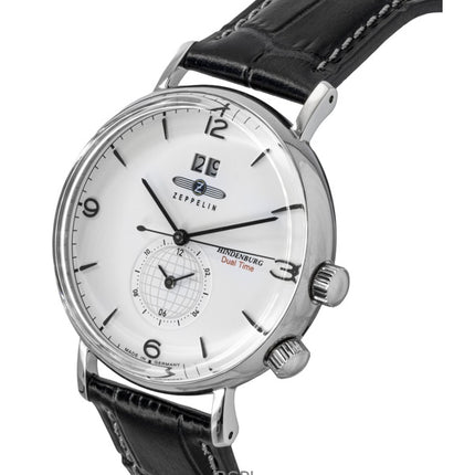 Zeppelin Hindenburg Blue Leather Strap White Dial Quartz 80441 Men's Watch