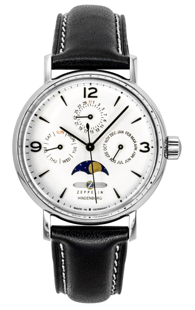 Zeppelin LZ 129 Hindenburg Moon Phase Leather Strap White Dial Quartz 80755 Women's Watch