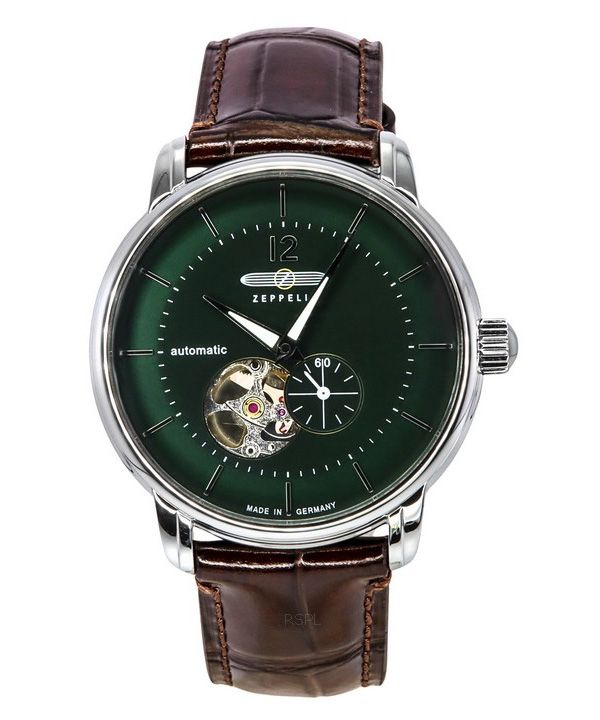 blitz88jp① Zeppelin LZ 120 Bodensee Leather Strap Open Heart Green Dial