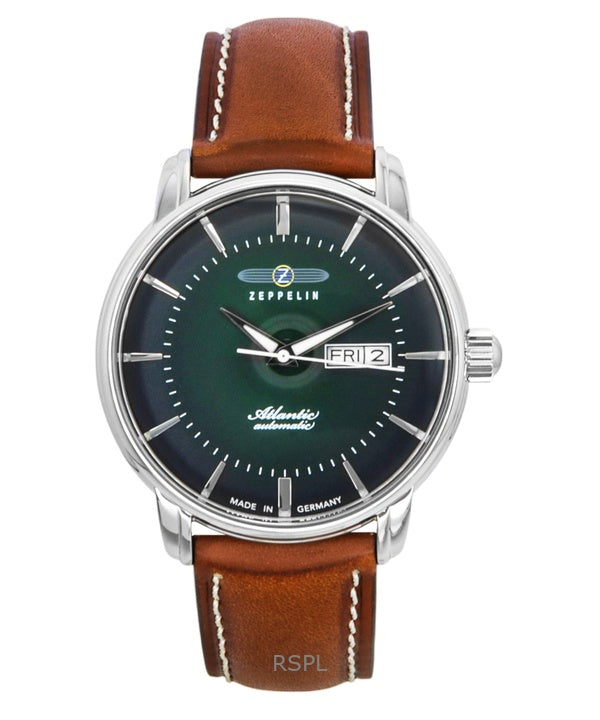 Zeppelin Atlantic Brown Leather Strap Green Dial Automatic 84664 Men's Watch