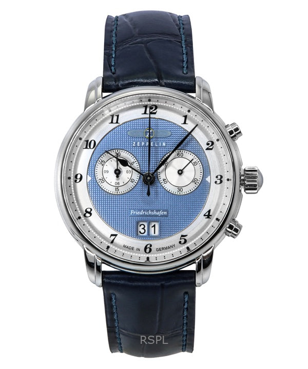 Zeppelin Friedrichshafen Chronograph Leather Strap Blue Dial Quartz 85843 Men's Watch
