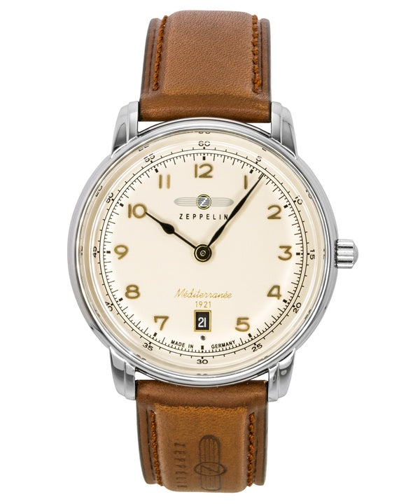 Zeppelin Mediterranee Leather Strap Beige Dial Quartz 96405 Men's Watch