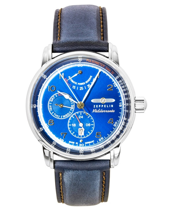 Zeppelin Mediterranee Leather Strap Blue Dial Automatic 96903 Men's Watch
