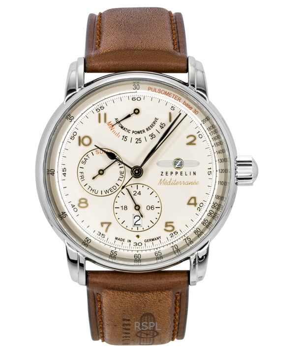 Zeppelin Mediterranee Leather Strap Champagne Dial Automatic 96905 Men's Watch