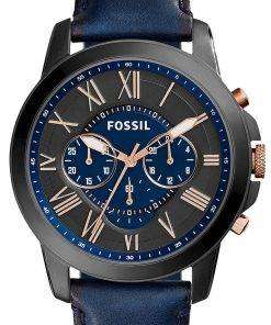 Fossil Grant Chronograph Black and Blue Dial Blue Leather FS5061 Mens Watch