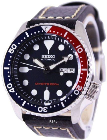 Seiko Automatic Divers Black Leather SKX009K1-LS2 200M Mens Watch
