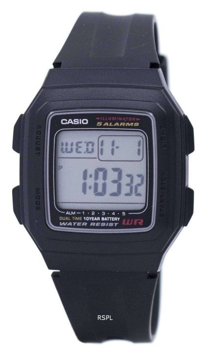 Casio Digital 5 Alarms Dual Time Illuminator F-201WA-1ADF F-201WA-1A Mens Watch