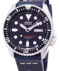 Seiko Automatic SKX007J1-LS15 Diver's 200M Japan Made Dark Blue Leather Strap Men's Watch