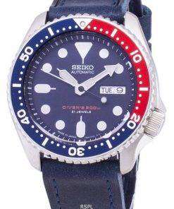 Seiko Automatic SKX009J1-LS13 Diver's 200M Dark Blue Leather Strap Men's Watch