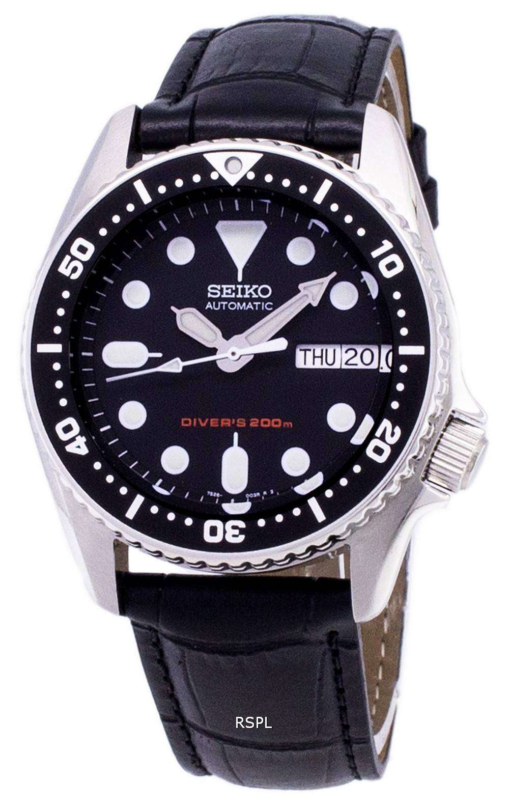 Seiko Automatic SKX013K1-MS1 Diver's 200M Black Leather Strap Men's Watch -  CityWatches IN