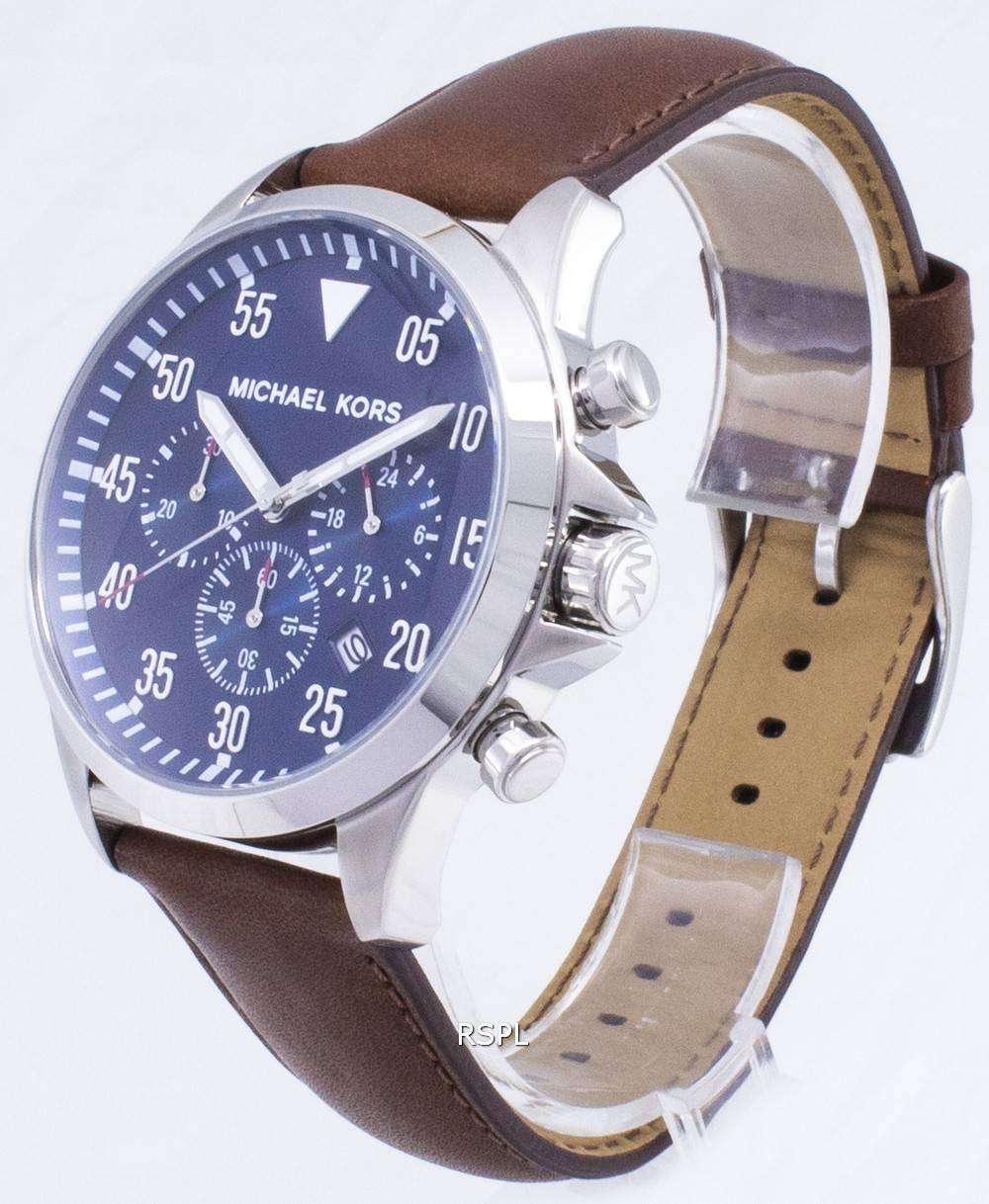 Michael Kors Mens Chronograph Quartz Leather Strap Blue Dial 45mm Watch  MK8362  Royalwristpk