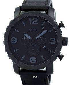Fossil Nate Chronograph Black Ion-plated Leather JR1354 Mens Watch