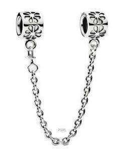 PANDORA 790385-07 Silver Flower Charm With Safety Chain