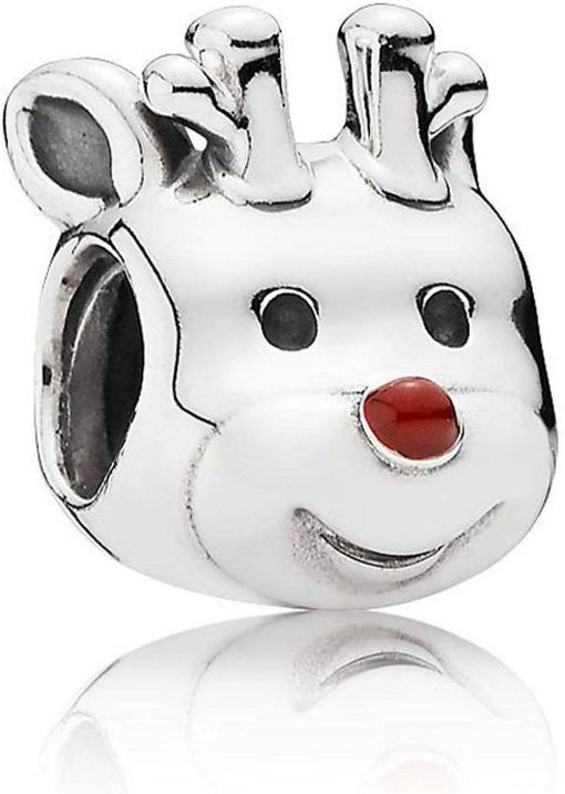 PANDORA 791781EN39 Reindeer Silver Charm With Red Enamel Women's
