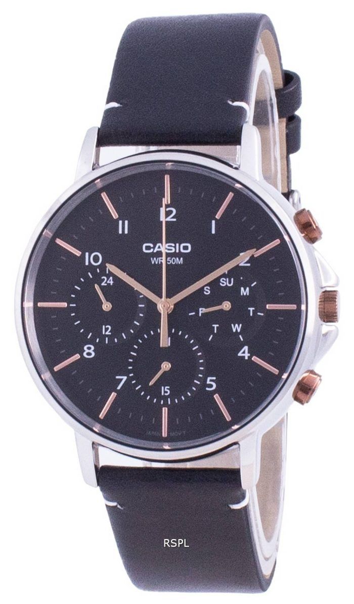 Casio Multi Hands Black Dial Leather Strap Quartz MTP-E321L-1A MTPE321L-1 Mens Watch