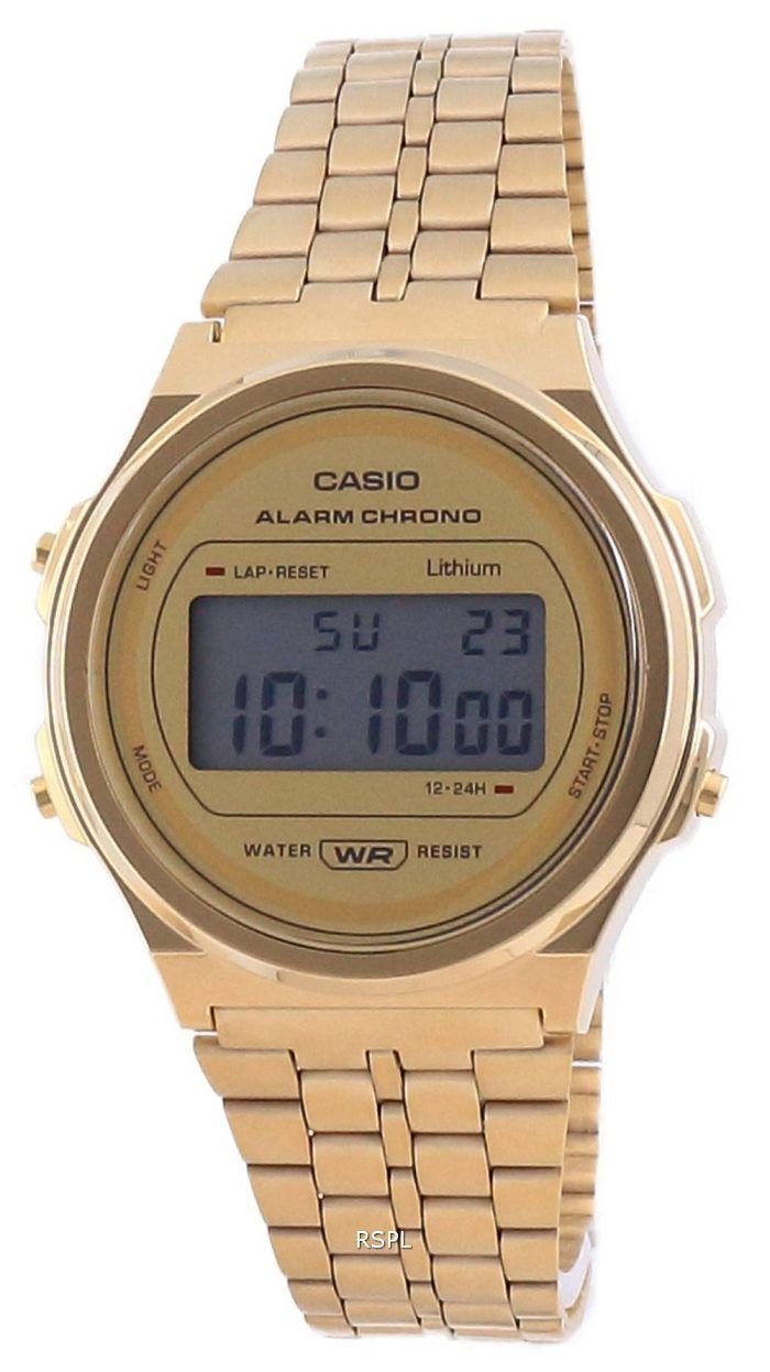 Casio Youth Vintage Gold Tone Stainless Steel Digital A171WEG-9A Unisex Watch