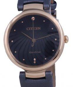 Citizen Black Dial Gold Tone Stainless Steel Eco-Drive EM0853-14H Womens Watch