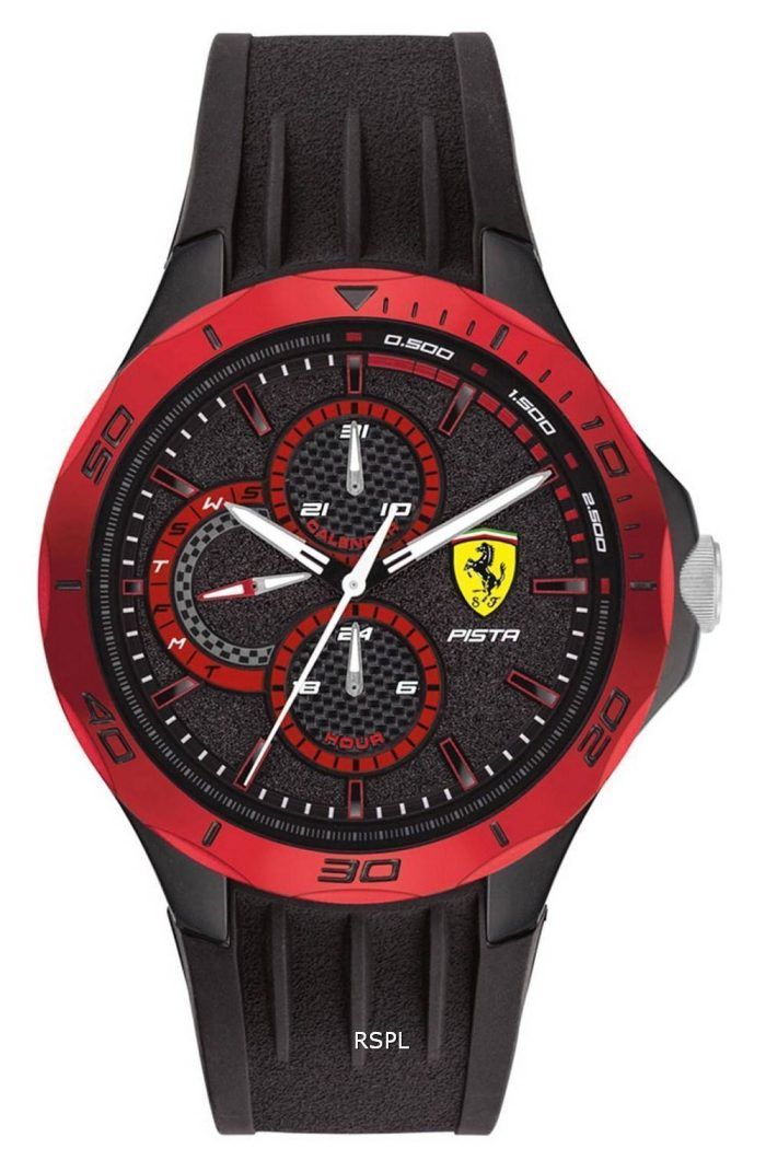 Ferrari Scuderia Pista Black Dial Silicon Band Quartz 0830721 Mens Watch