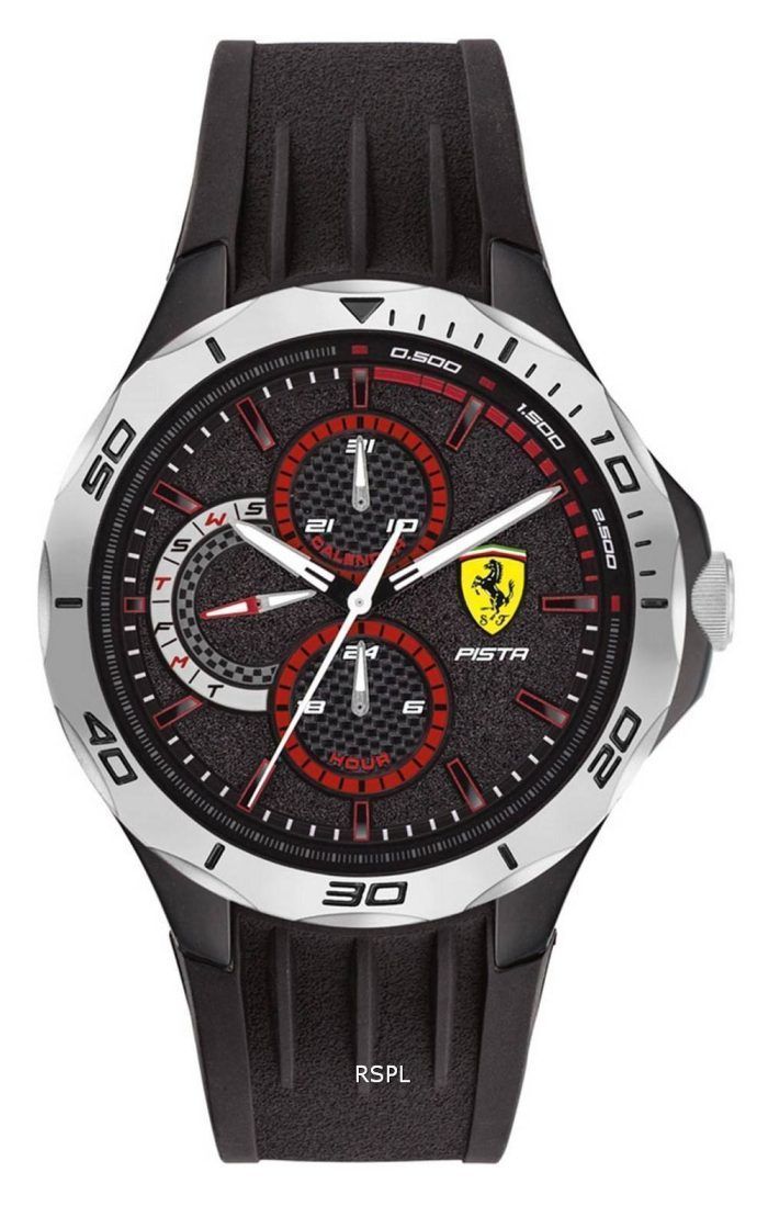 Ferrari Scuderia Pista Black Dial Silicon Band Quartz 0830722 Mens Watch