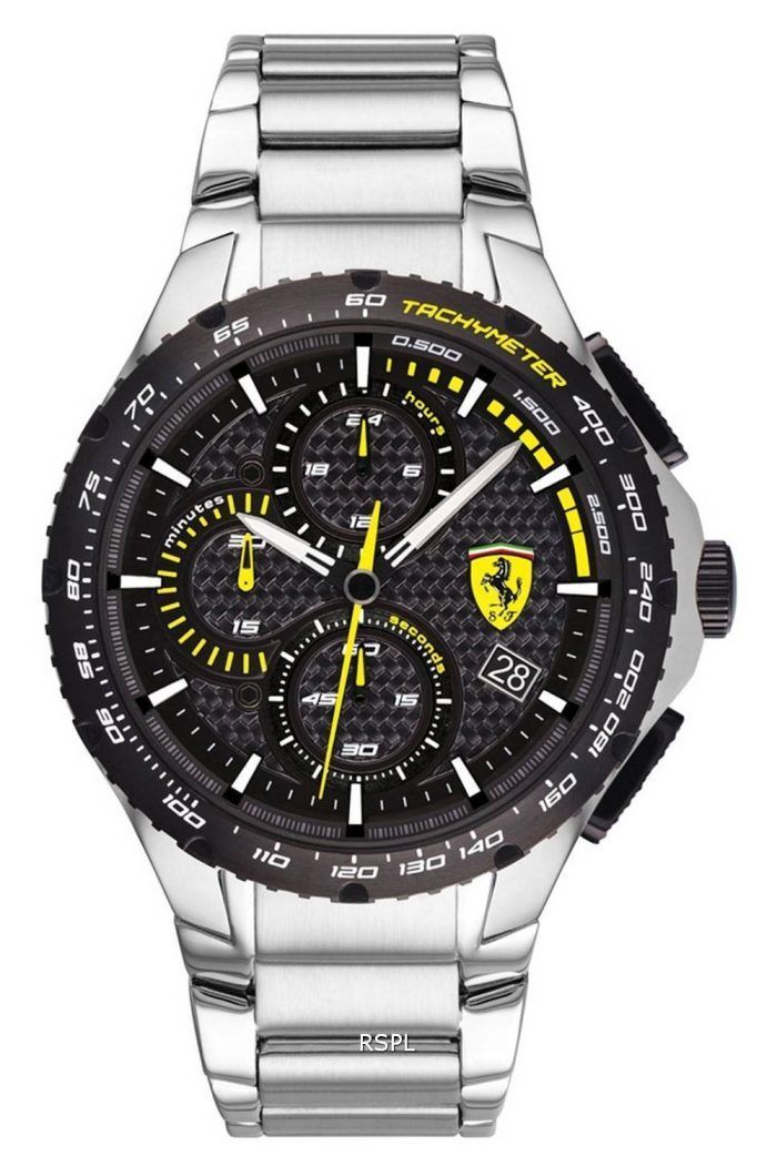 Ferrari Scuderia Pista Chronograph Black Dial Stainless Steel Quartz 0830729 Mens Watch