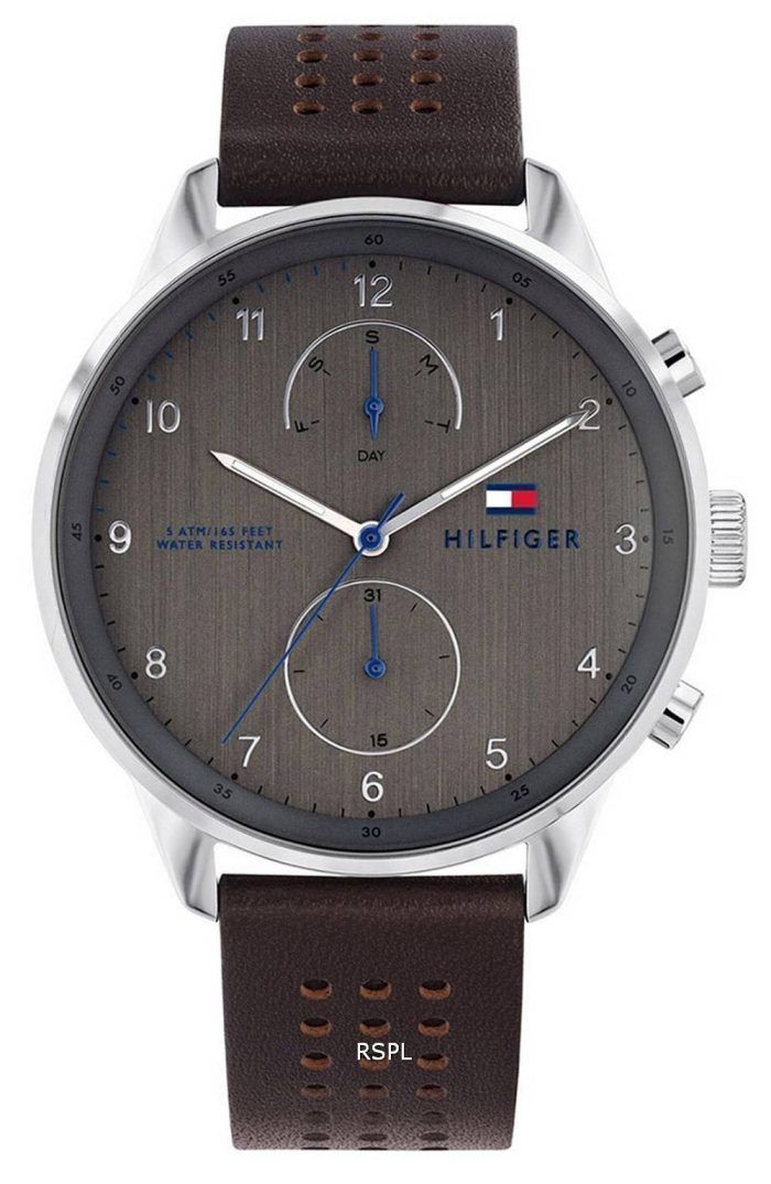 Tommy Hilfiger Chase Grey Dial Leather Strap Quartz 1791579 Mens Watch