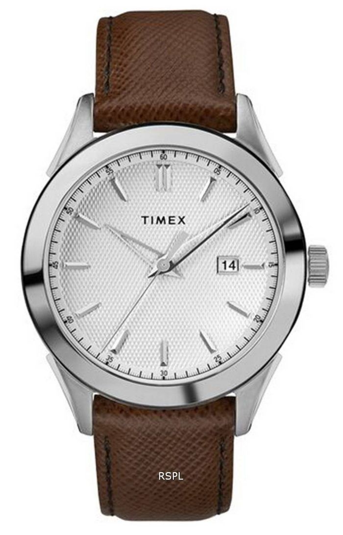 Timex Torrington Silver Dial Leather Strap Quartz TW2R90300 Mens Watch