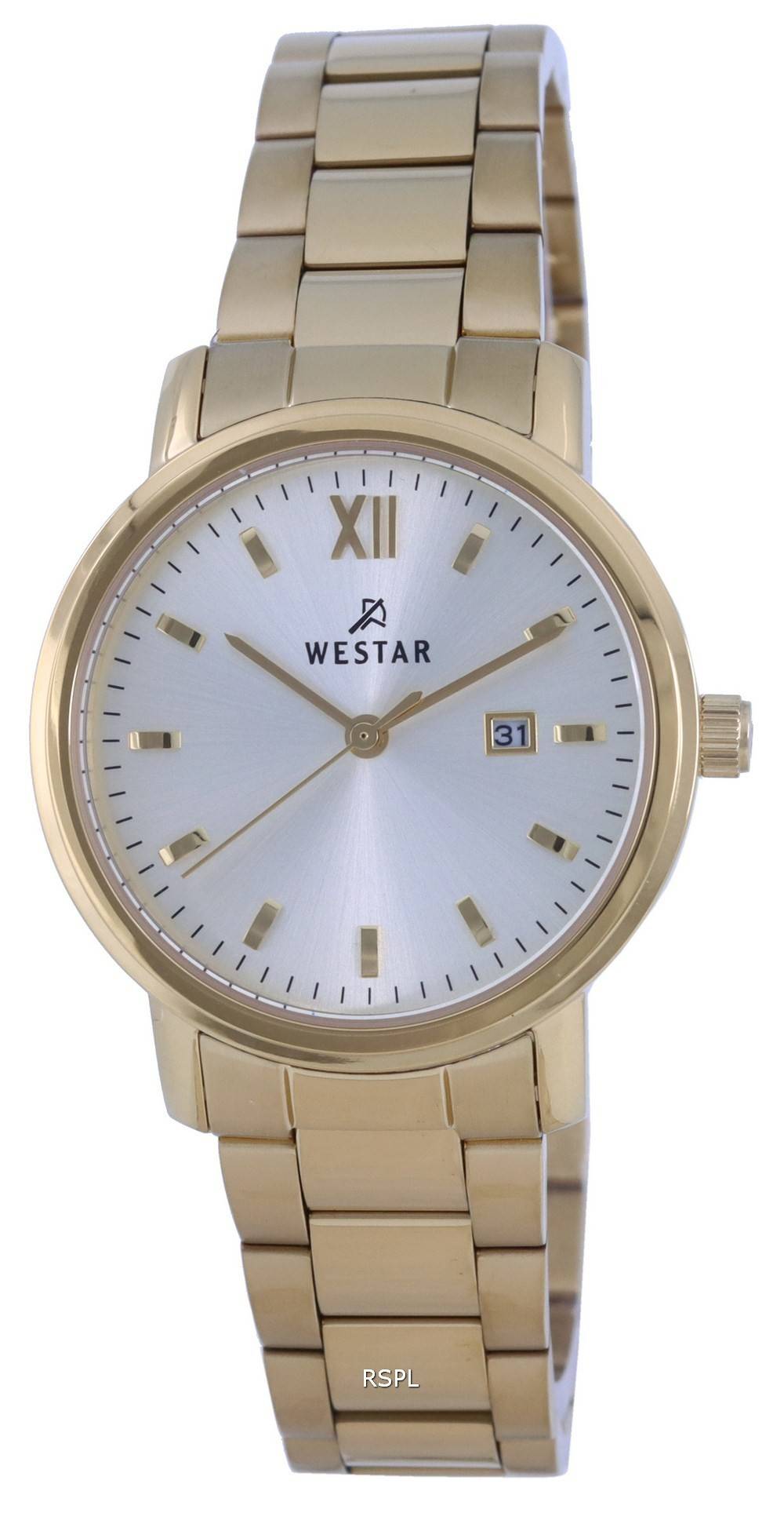 Westar Silver Dial Gold Tone Stainless Steel Quartz 40245 GPN 102 Womens Watch