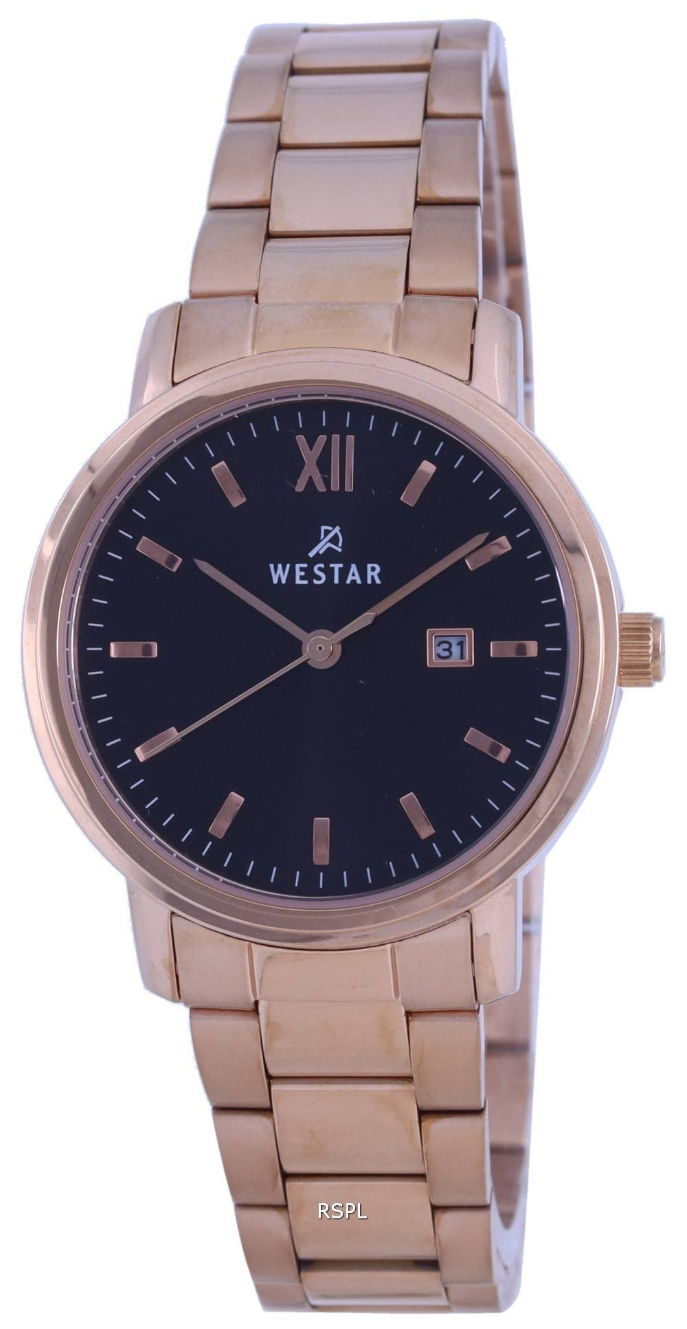Westar Black Dial Rose Gold Tone Stainless Steel Quartz 40245 PPN 603 Womens Watch